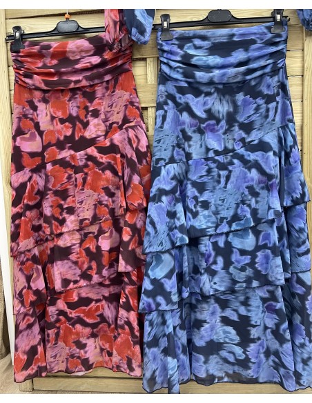 Falda Vera de flores con fajín y triple volante