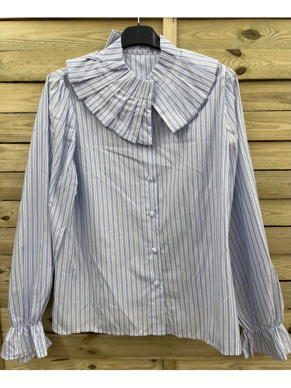 Camisa maxi cuello con pliegues de rayas