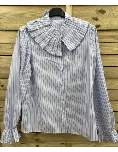 Camisa maxi cuello con pliegues de rayas