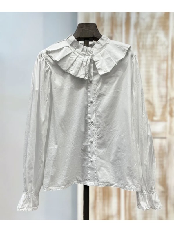 Camisa maxi cuello con pliegues lisa