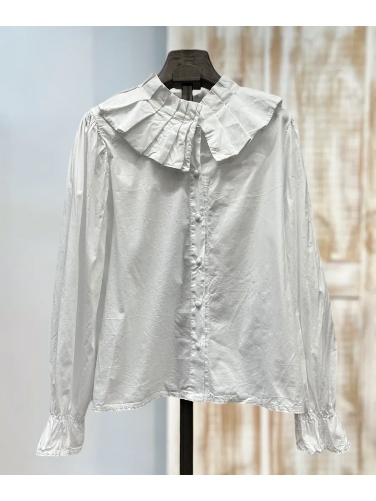 Camisa maxi cuello con pliegues lisa