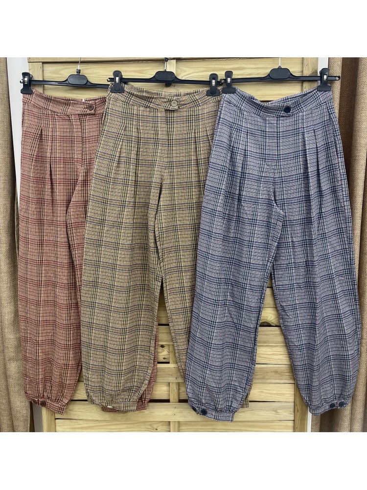 Pantalon Évora de cuadros bombacho