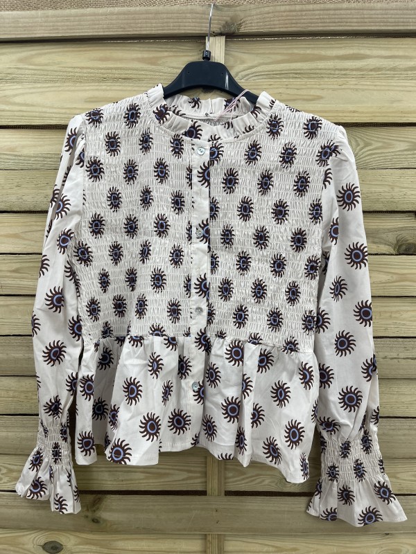 Camisa soles con pecho fruncido y botones