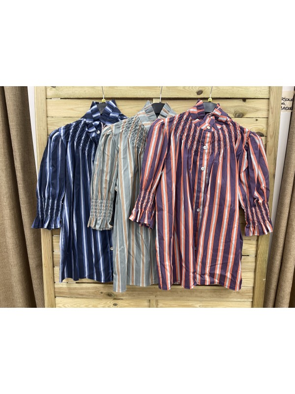 Camisa rayas Raquel con cuello alto fruncido