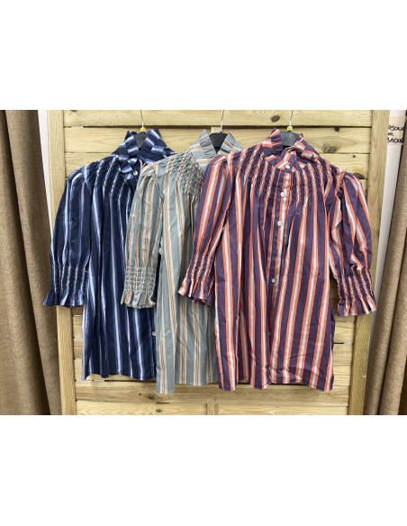 Camisa rayas Raquel con cuello alto fruncido