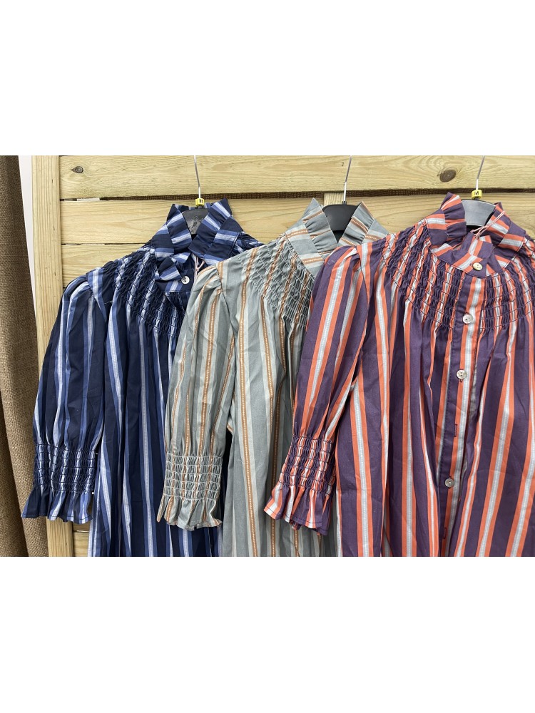 Camisa rayas Raquel con cuello alto fruncido