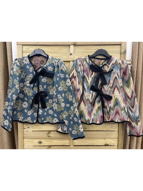 Chaqueta tapiz doble lazada negra