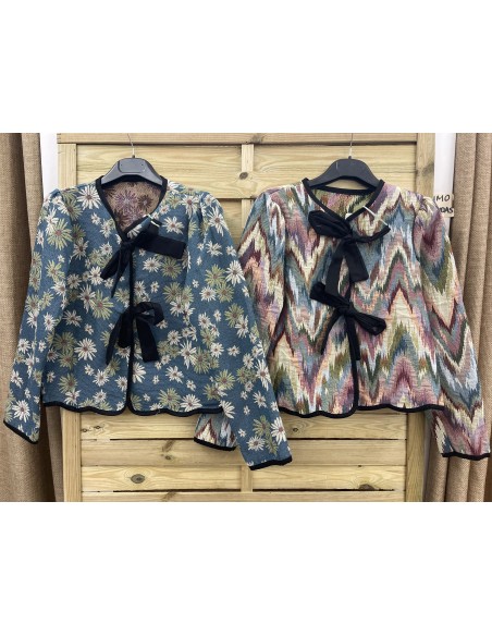 Chaqueta tapiz doble lazada negra