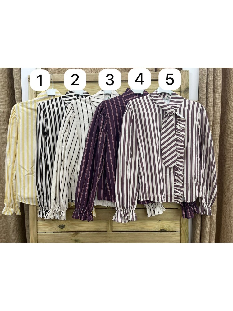 Camisa rayas Teresa con volante y nudo