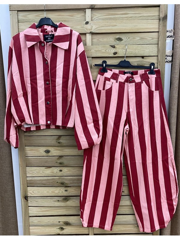 Jeans de rayas con aberturas curvas en bajo 2