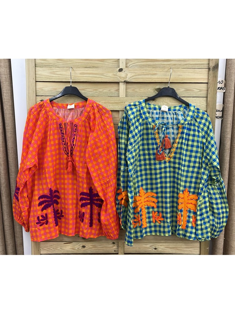 Camisa vichy flúor palmeras