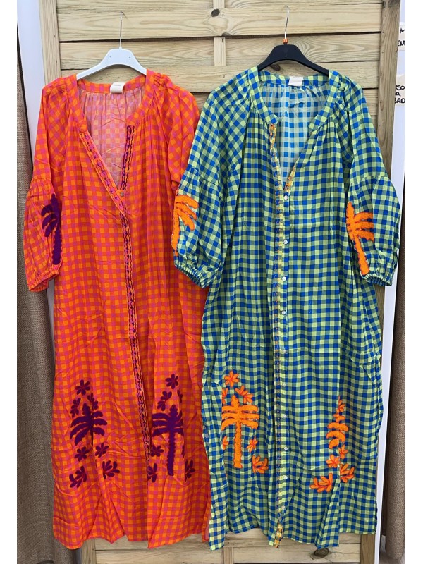 Vestido vichy fluor con palmeras