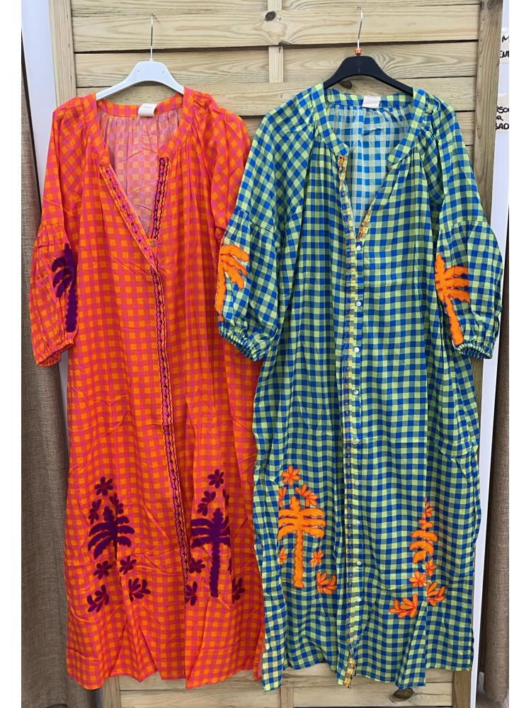 Vestido vichy fluor con palmeras