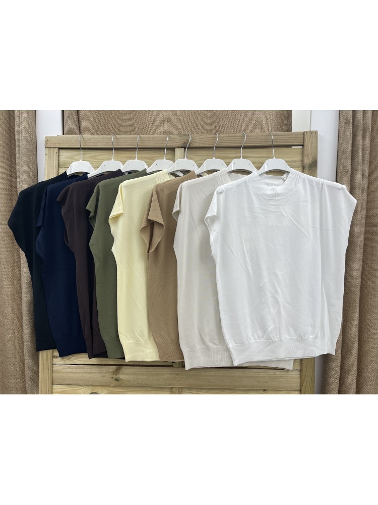 Top de punto de manga corta con cuello de canalé