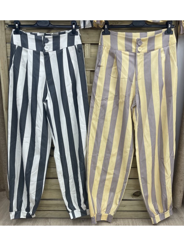 Pantalon bombacho de raya ancha Peniche con doble botón