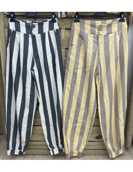 Pantalon bombacho de raya ancha Peniche con doble botón