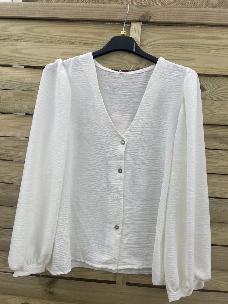 Camisa lisa de pico con botones delanteros y cuelo en hombro