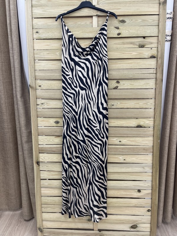 Vestido lencero escote cascada print