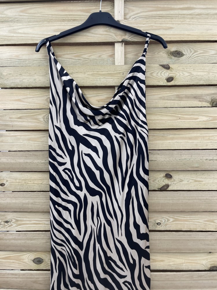 Vestido lencero escote cascada print