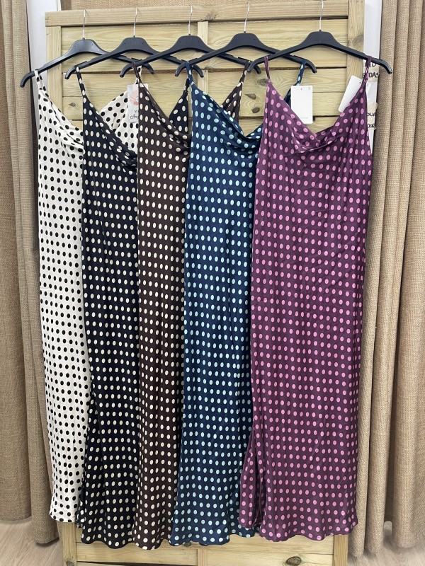 Vestido lencero escote cascada de lunares