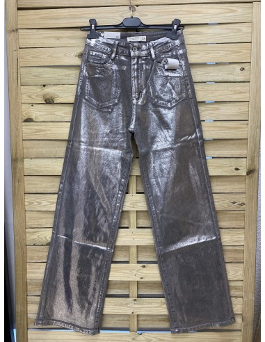 Jeans recto metalizado plomo