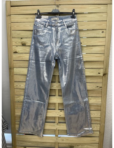 Jeans azul con efecto encerado plata